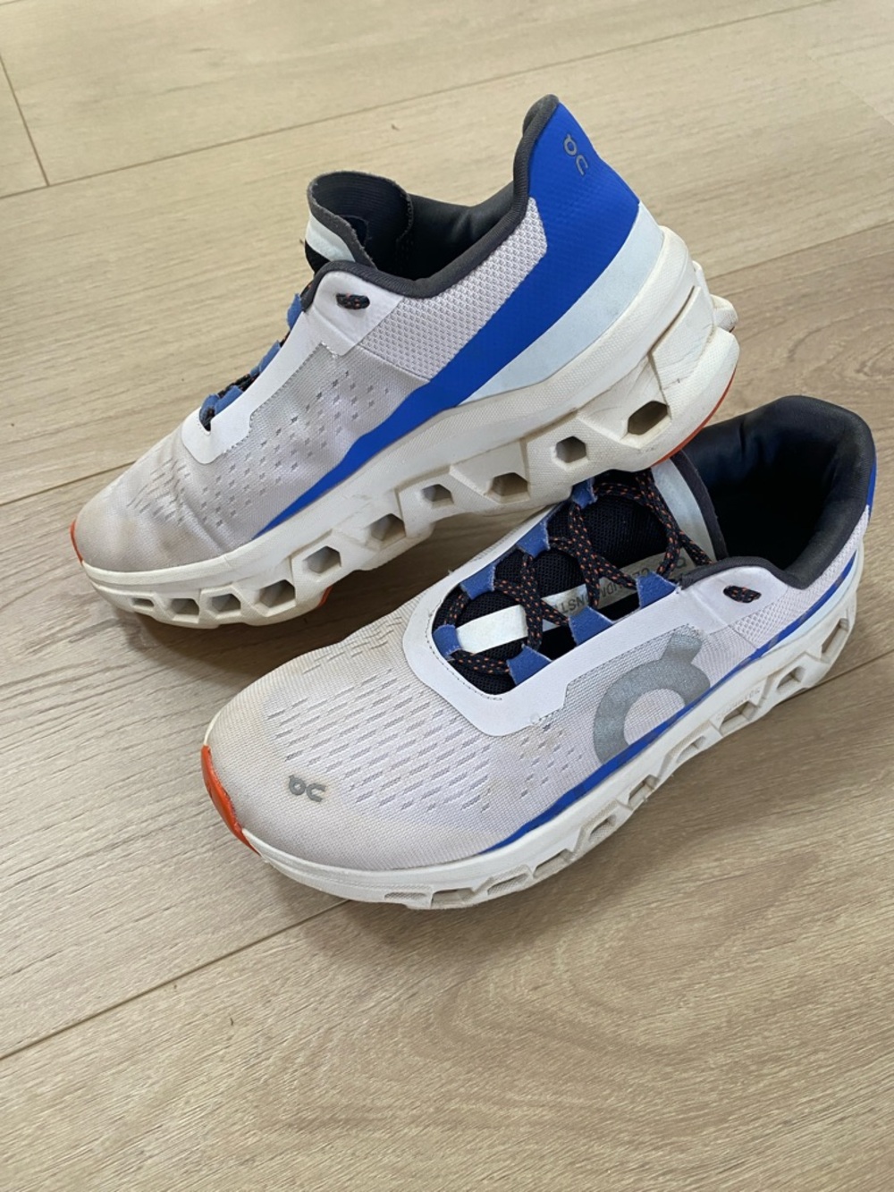 On Running Cloud Monster Shoes - White and Blue, women’s 9.